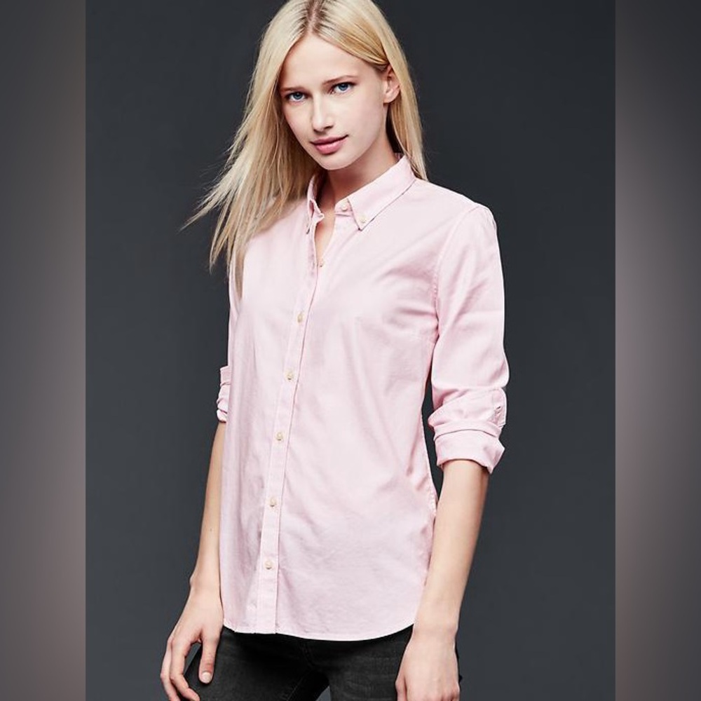 Gap Fitted Boyfriend Oxford Shirt Light Peony Pink Button-Up Shirt Women’s M